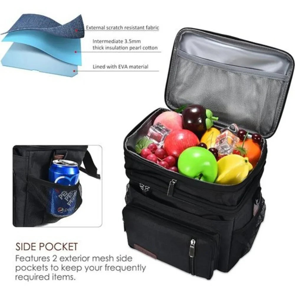 insulated lunch bag double deck leakproof cooler tote for work picnic travel Lar